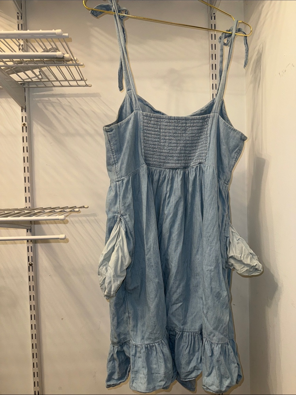 Old Navy Light Blue Denim Tie-Shoulder Mini Dress with Pockets - Picture 4 of 4